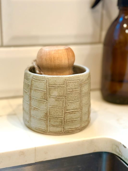 Scrub Brush and Block Carved Holder